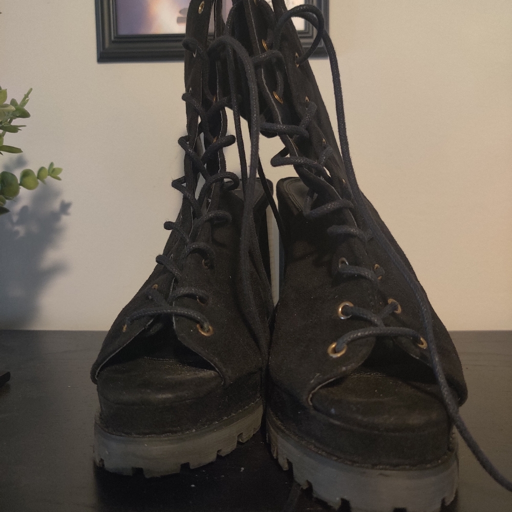 Lace up peep toe booties
